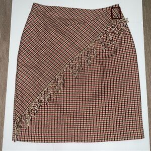 Significance Made In USA Wool Blend Vintage Houndstooth Fringe Skirt Size 10